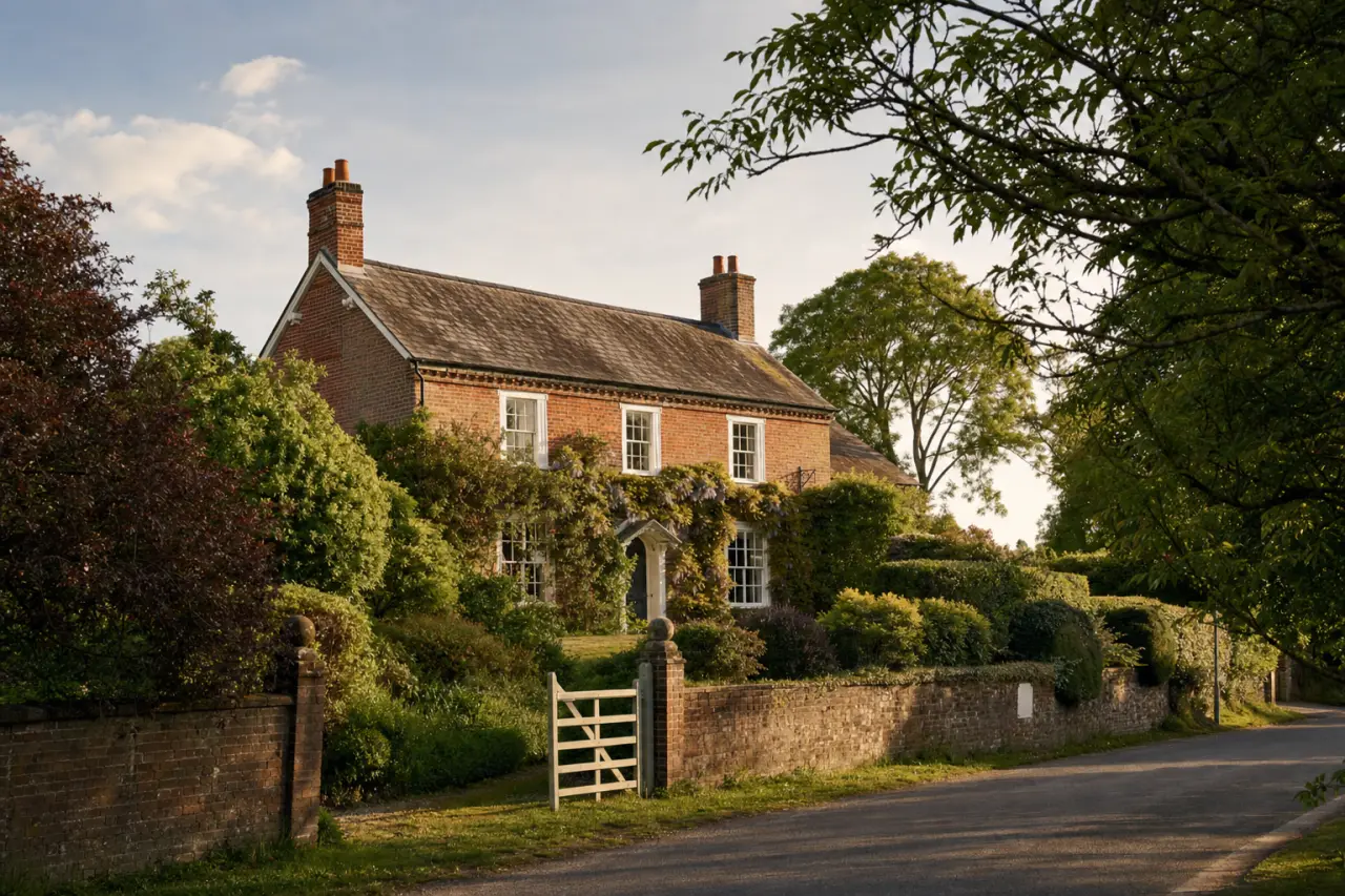 A brick house on a residential street